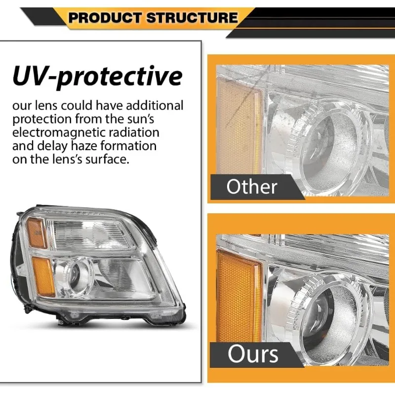 مجموعة المصابيح الأمامية المتوافقة مع GMC Terrain SLE/SLT 2010-2015، Fit GMC Terrain SL 2015، عدسة شفافة من الكروم الإسكان العنبر