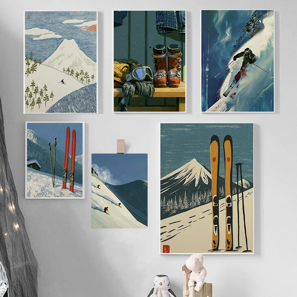 Snow Landscape Alpine Skiing Poster Mountain Ski Winter Sports Prints Canvas Painting Wall Art Pictures Home Living Room Decor