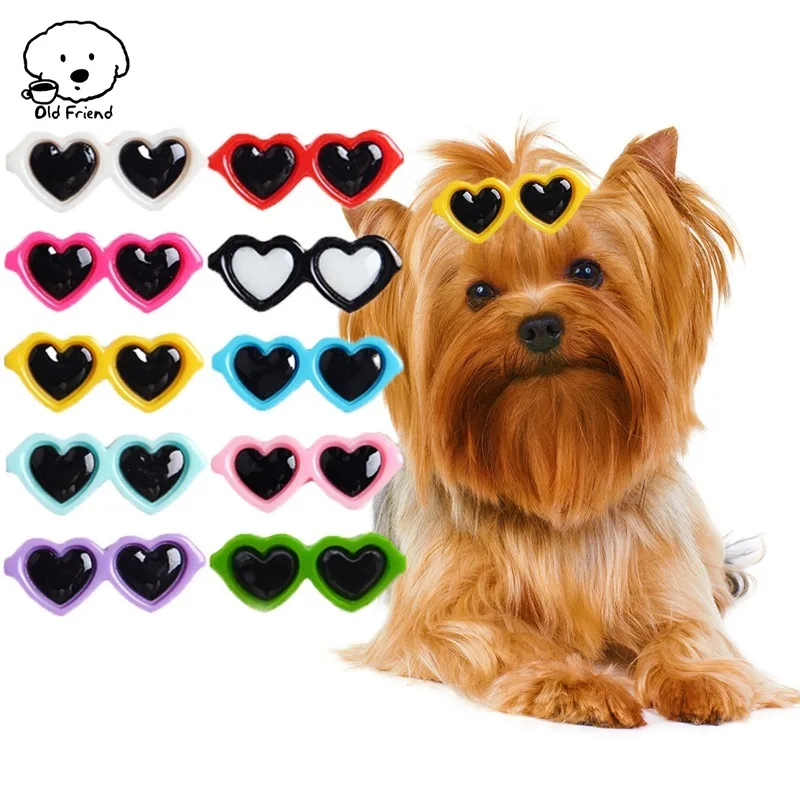 Pet Lovely Heart Sunglasses Hairpins Pet Dog Bows Hair Clips for Puppy Dogs Cat Yorkie Teddy Hair Decor Pet Supplies