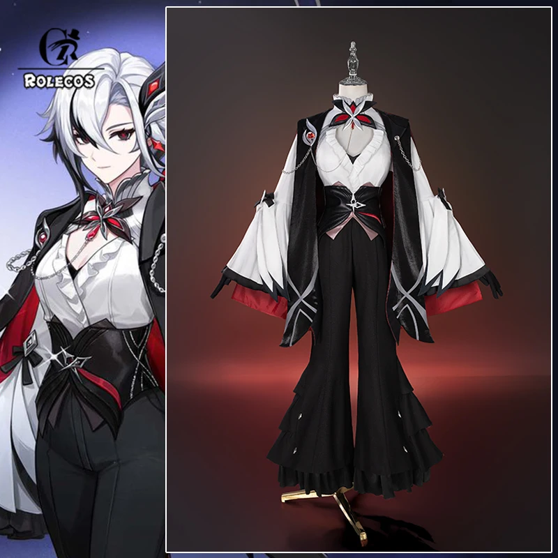 

ROLECOS Game Genshin Impact Arlecchino Косплей Костюм Fatui Arlecchino Темный тематический женский костюм на Хэллоуин, вечерние наряд для ролевых игр