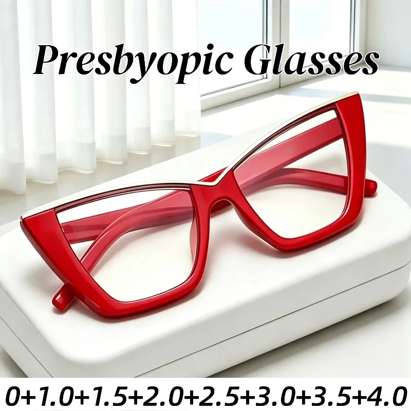 

New Fashion Retro Large Frame Cat-Eye Anti-Blue Light Presbyopia Glasses Women's INS Style HD Ultra Light Reading Eyeglasses