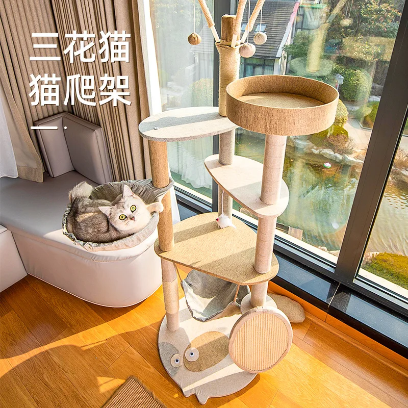Cat Climbing Frame, Tree, Jumping Platform, Tower, Pet Toy and Scratching Board with Sisal Material