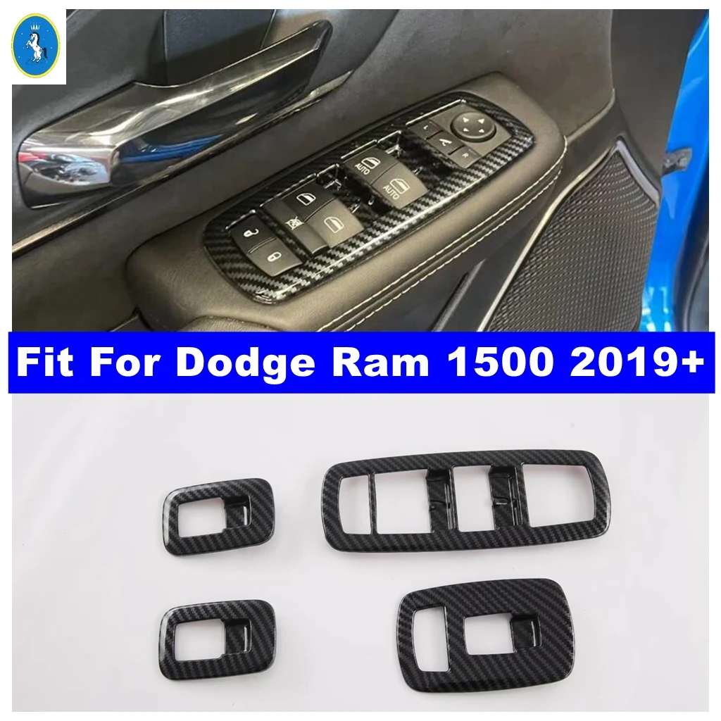 

Carbon Fiber Car Door Window Lift Switch Button Decor Control Frame Cover Trim ABS Accessories For Dodge Ram 1500 2019 - 2025