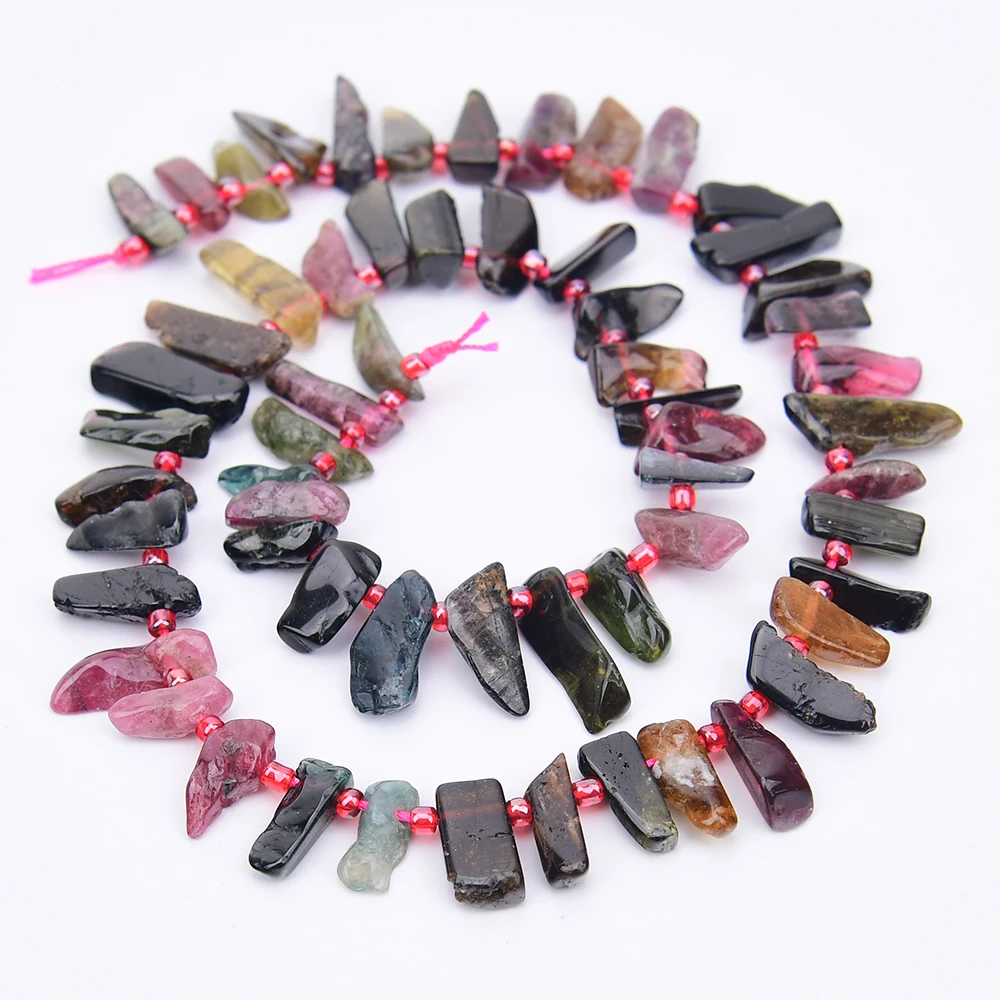 APDGG 2 Strands Natural Mix Color Tourmaline Stone Top-drilled Toothed shape Loose Beads Strands 15.5