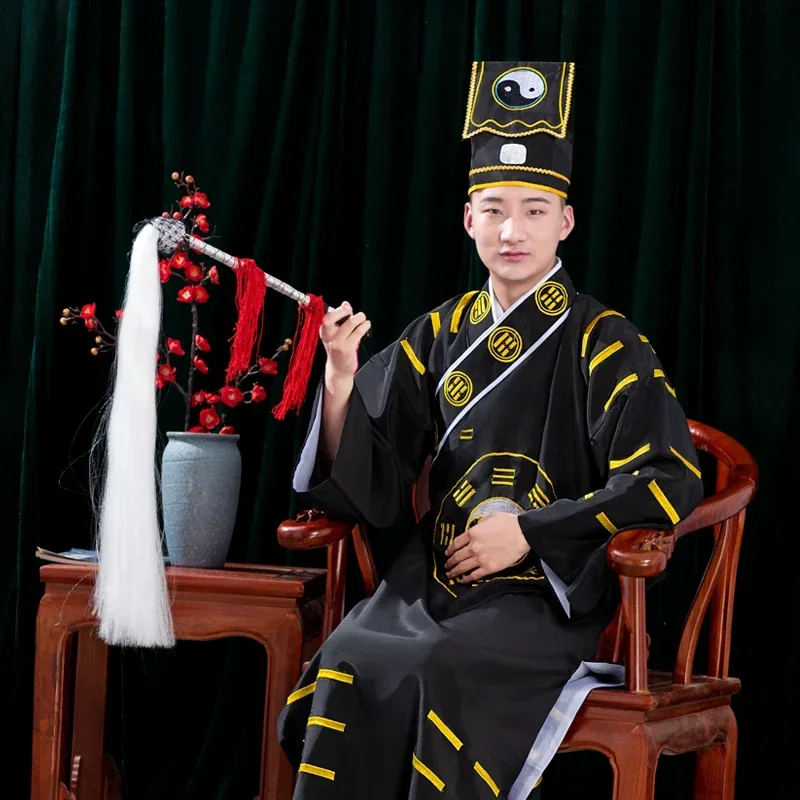 Vestes taoístas chinesas tradicionais para adultos, roupas de monge orientais, vestido Shaolin Tai Chi com chapéu whisk, trajes sacerdotais, 6 cores