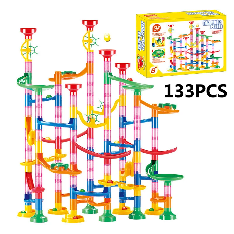 Marble Run Race Track Building Blocks Kids 3D Maze Ball Roll Toy DIY Marble Run Race Coaster Set 80/105/109/133pc Christmas Gift