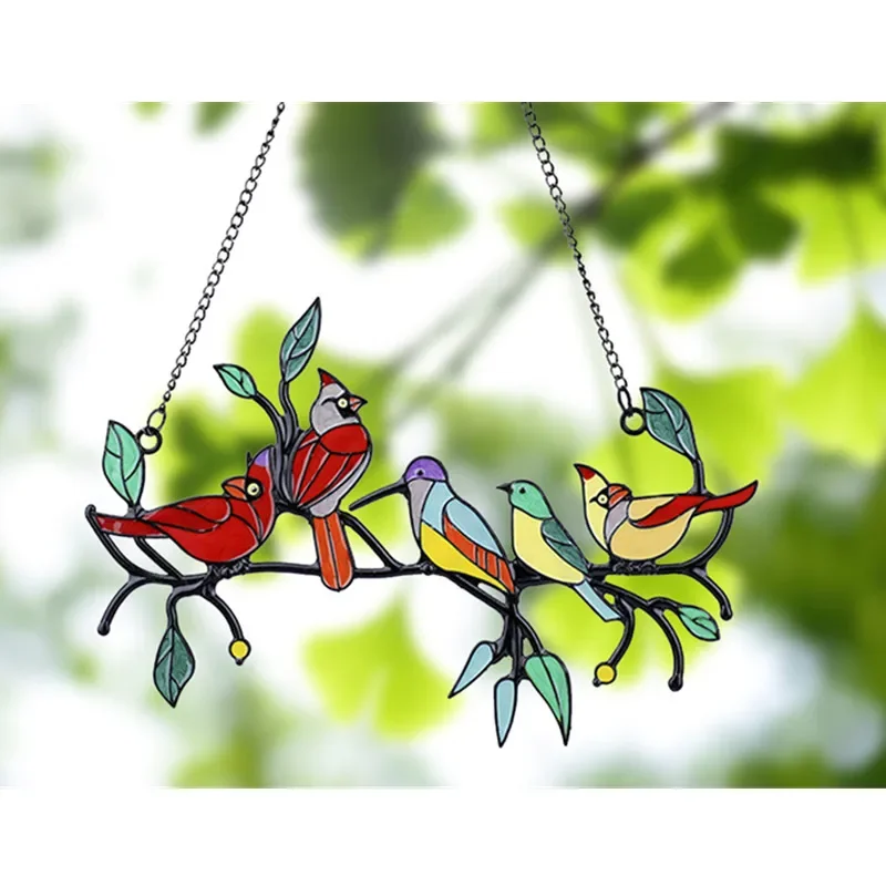 Metal Stained Bird Panel Glass Window Hanging Wall Decor Mini Home Ornaments Parrot Birds Art Pendant Best Mother's Day Gifts