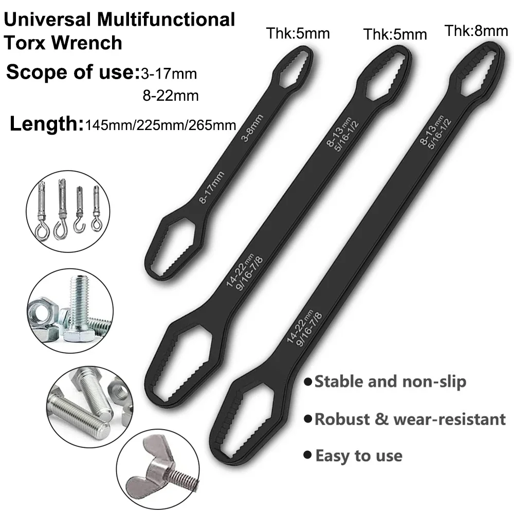 

1pcs 3-17mm multifunctional double end box wrench 8-22mm hexagonal solids wrench for tightening various diameter screws and nuts