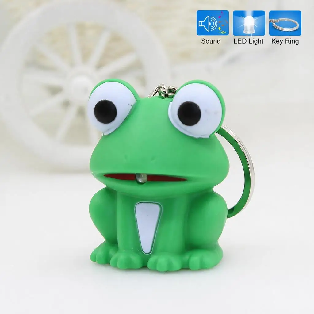 Cute Frog LED Sound Keychain Mini Flashlight Sound Effect Cartoon Frog Stylish Bag Charm Everyday Carry Decorative Ornament