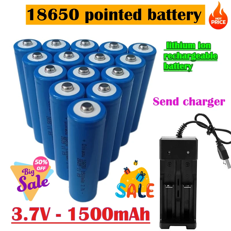 

High Quality 18650 1500mah 3.7V Battery Pointed Lithium Ion Rechargeable Battery for Strong Light Flashlight Заряд Батар