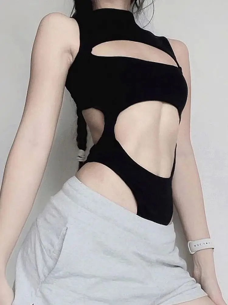 2026 Summer Fashion New Women's Elegant Spicy Tight Jumpsuit Street Irregular Hollow Sexy Interior Combo Top