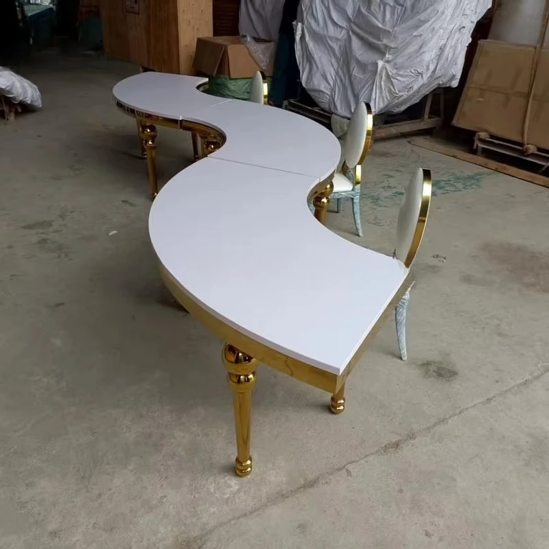 Smooth S-shaped stainless steel dining table event decoration wedding table party supplies bride and groom wedding