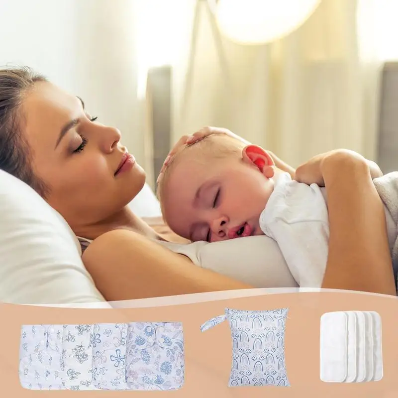 Reusable Cloth Diapers Reusable Adjustable Cloth Diapers 4X Absorbent & Breathable Liners Waterproof Cover With 4 Inserts & 1