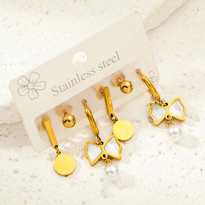 ANENJERY 316L Stainless Steel 6 Pieces Colorful Zircon Flower Bowknot Earring for Women Fashion Vintage Jewelry Wholesale