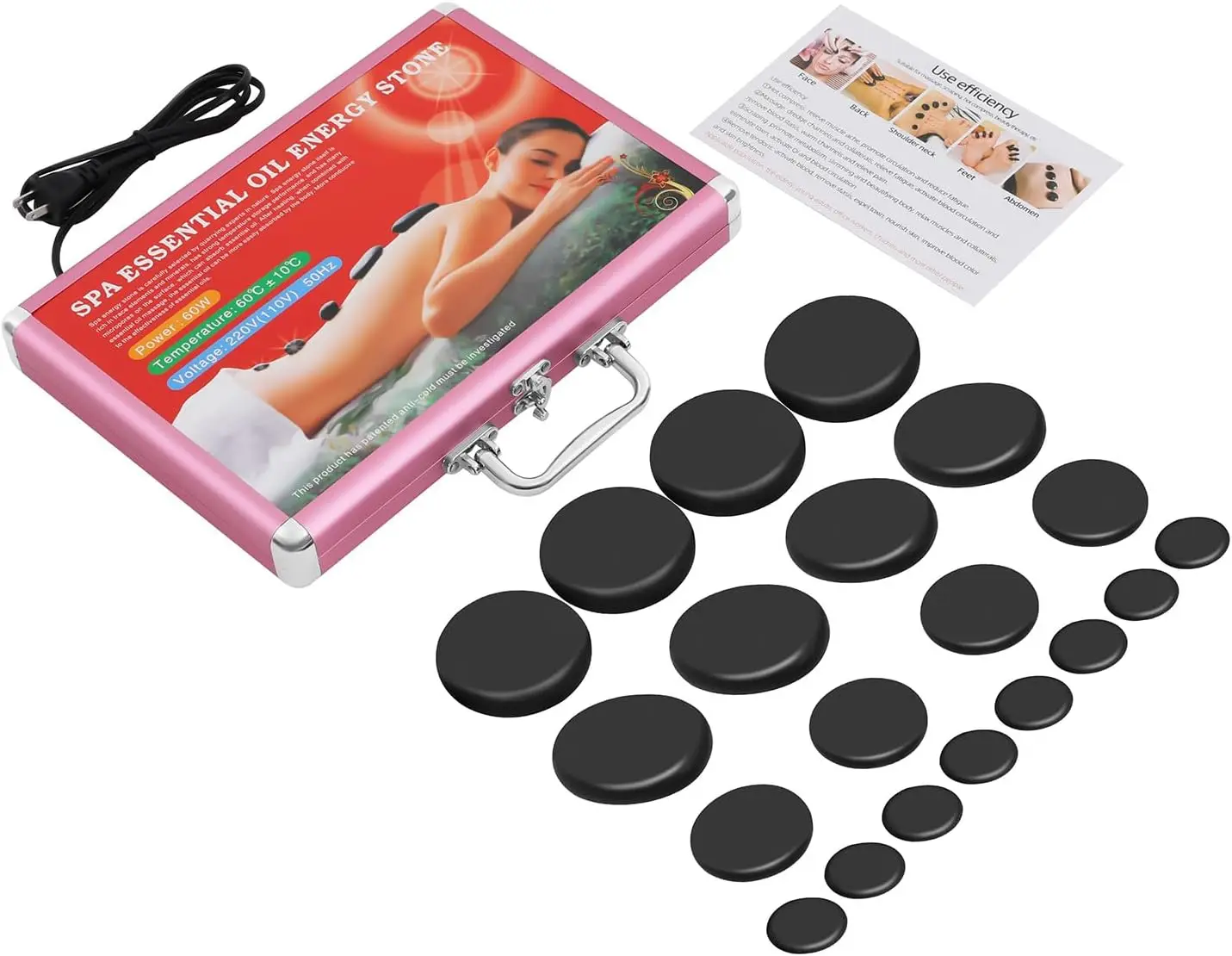 

20Pcs Hot Stones Massage Set Hot Heater Spa Black Stone Natural Basalt Hot Rocks Warmer Kit w/Heater Box, Black Smooth Stones Professional Home Spa Warming Relaxing Pain Relief (20PCS)