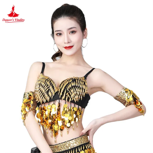 Imagen 2 del producto Sujetador de danza del vientre con lentejuelas, Top de rendimiento, ropa de danza del vientre DS, club nocturno, escenario, lentejuelas, sujetador con borlas, ropa de danza del vientre