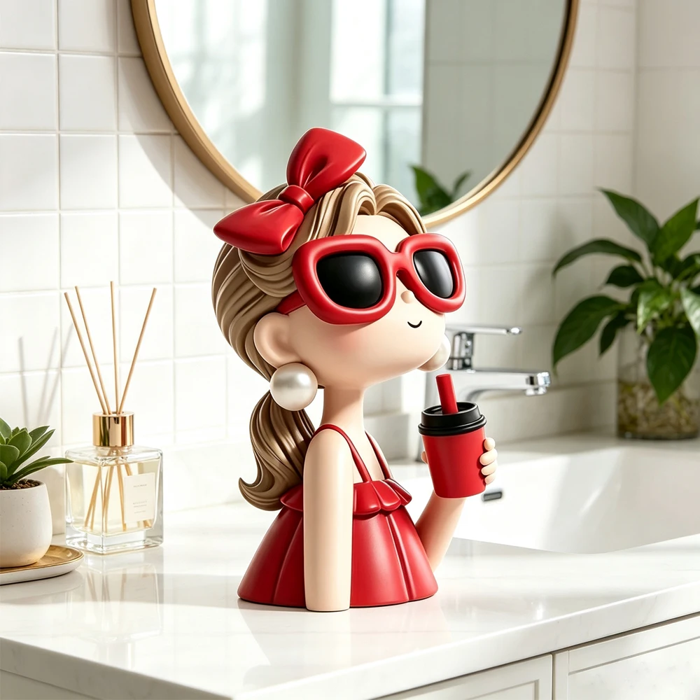 Cartoon Cure Modern Cool Girl Desk Figurine Resin Girl Desktop Ornament Artware Decor Birthday Gift for Home Office Decoration