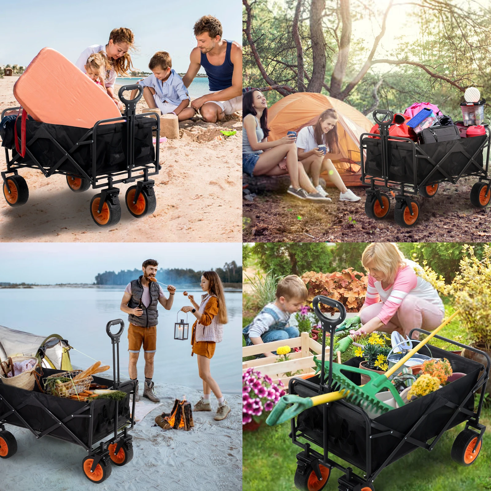 Selens Recreational Vehicle Camping Cart Portable Outdoor Camping Folding Cart 360 Rotatable Camping Trailer With Extension Rob