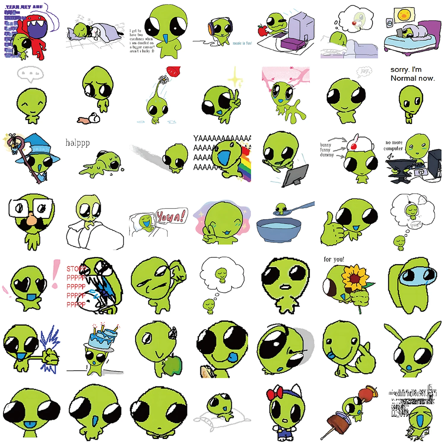 52Pcs Cute Cartoon Green Star Graffiti Stickers DIY for Luggage Notebook Waterproof Stationery Children Reward Stickers