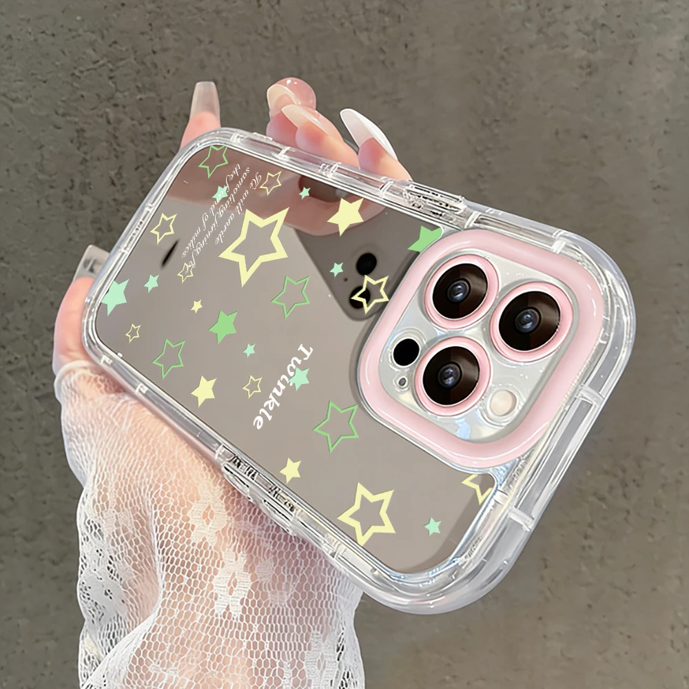 Einfache Stern-Polka-Dots Air-Cushion-Spiegel-Handyhülle für iPhone 17 15 14 16 Pro Max 13 12 11 Pro XR XS 7 8 Plus 17Air Girl Cover – Detail 21
