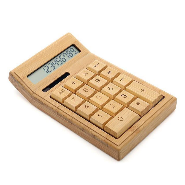 New Design, Innovative Solar Science, 12 Digit Retro Calculator, Environmentally Friendly Bamboo Gift Calculator