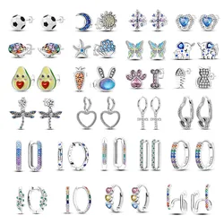 925 Silver Heart Shape Hoop Earrings Original Moon Snowflake Stud Earrings for Women Gift Wedding Party Silver Fashion Jewelry