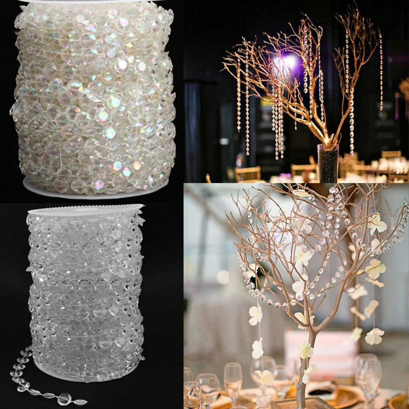 1pc 10m/Roll Garland Diamond Strand Acrylic Crystal Iridescent Bead Curtain DIY Home Wedding Party Decor Flat Bead Curtain Decor