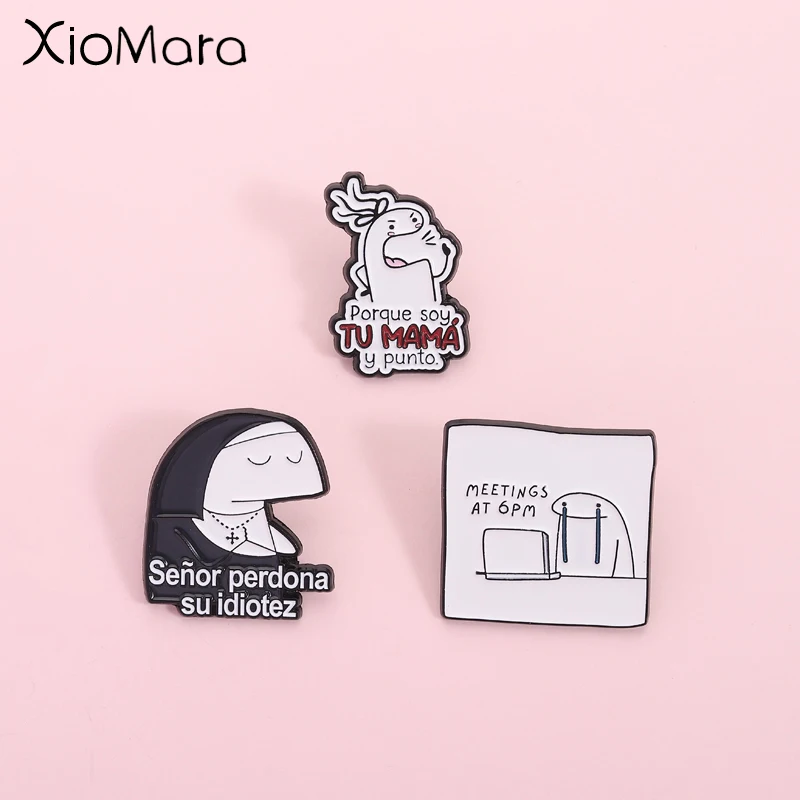 Lustige Linie Mann Emaille Pin Lustige spanische Zitate Brosche Revers Rucksack Abzeichen Schmuck Geschenk