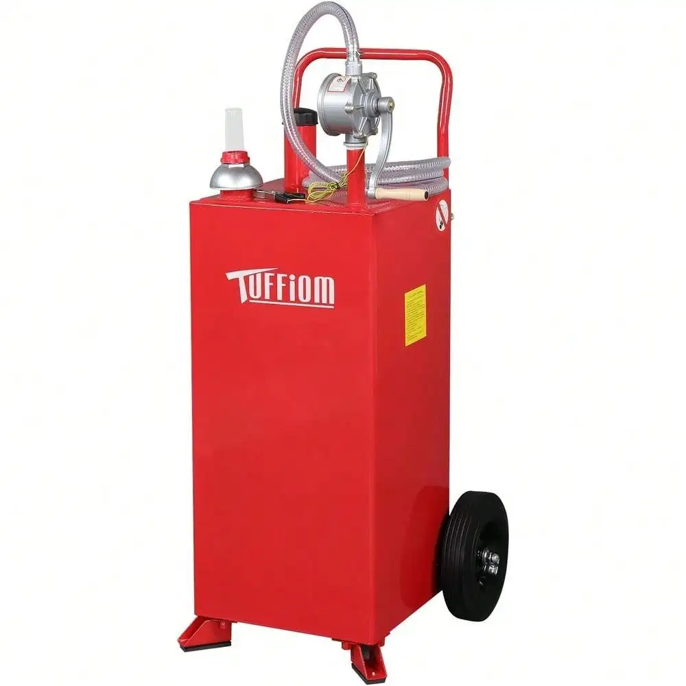 30 Gallon Gas Fuel Caddy Transfer Tank Container w/ Rotary Pump 8 FT Hose