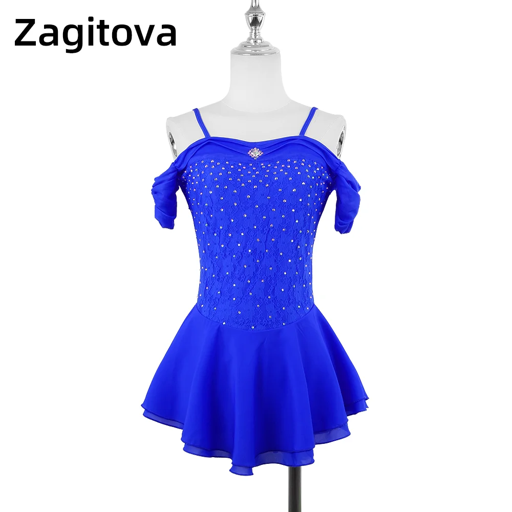 

ZAGITOVA Figure Skating Dress For Women And Girls Ice Skating Clothes Off Shoulder Lace Suspenders With Rhinestones