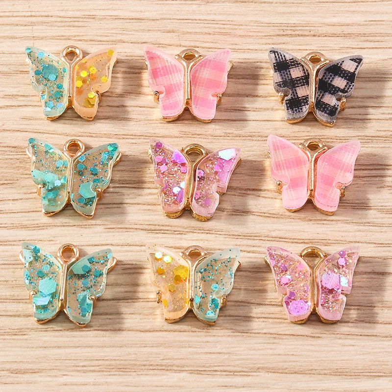 10pcs 14x12mm Cute Colorful Animal Butterfly Charms for Jewelry Making DIY Earrings Necklace Bracelets Handmade Crafts Supplies