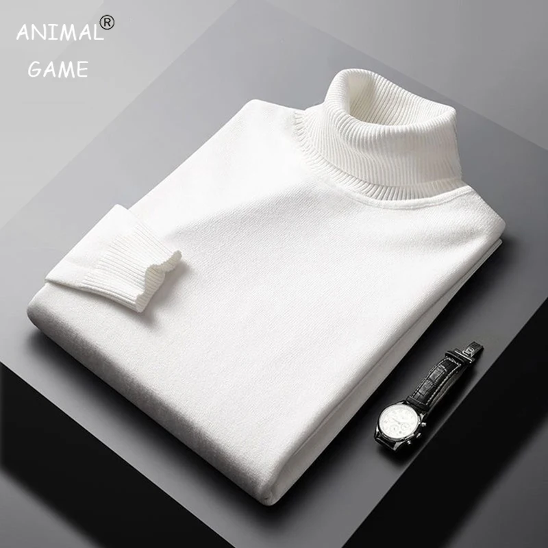 New Autumn Arrival Casual Turtleneck Sweater Men Solid Color Long Sleeve Pullovers