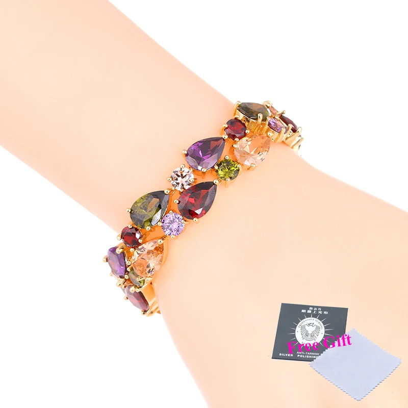 New White Rose Gold Color Mona Lisa Bracelets Bangles with Multicolor Zircon Fashion Jewelry for Women Friendship Charm Bracelet