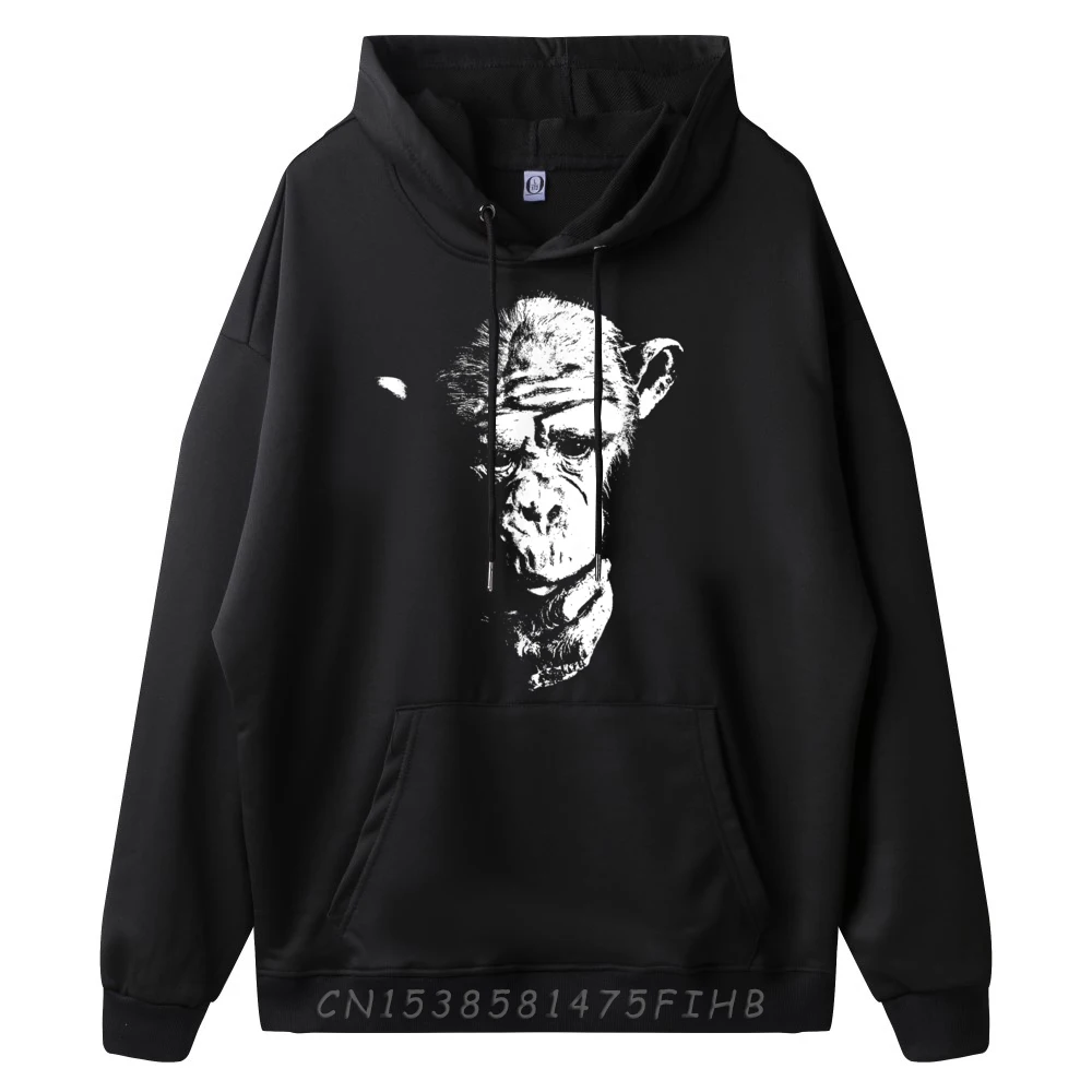 Chimpanzee Thinking Monkey Ape Cool Newest Long Sleeve Leisure Hoodies Crew Neck Female Hoodies Printing Coat Lovers Day