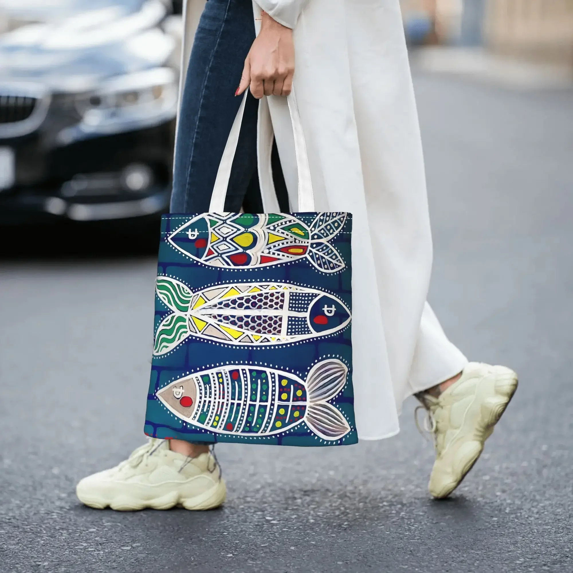 Shopping Bags Canvas Printing Cute Daily Tote Bag Sardines Perfect for Shopping Stylish Minimalist Design