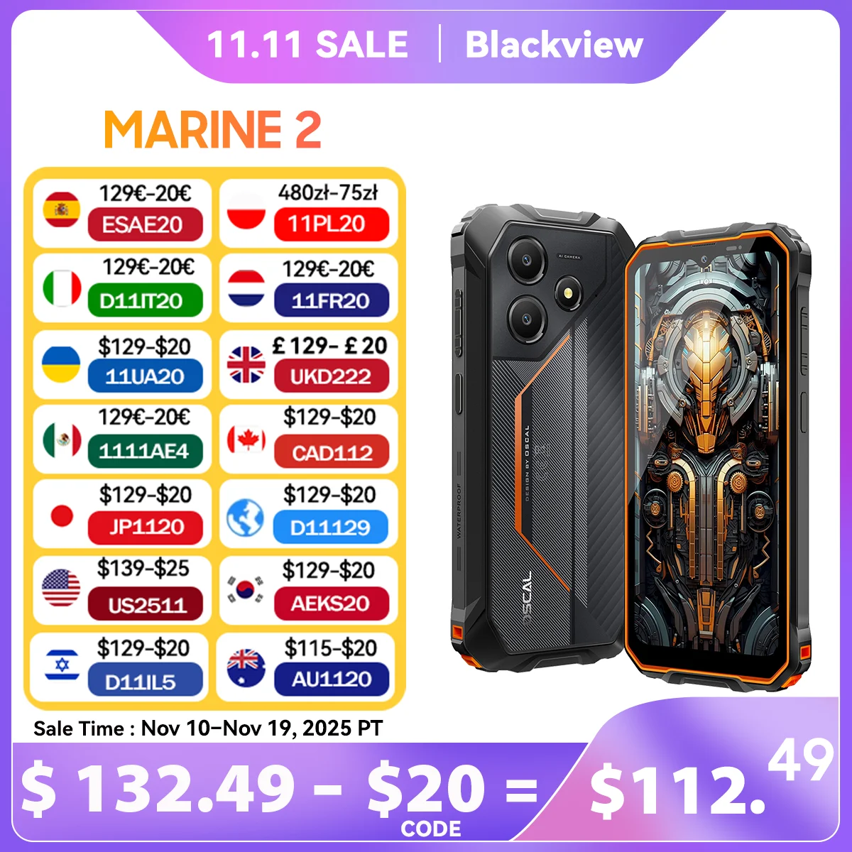 Blackview OSCAL MARINE 2  AI Smartphone Android 15, 6.56'' HD+ Display, 24(8+16)GB 256GB, Rugged Smartphone Unlock, 11000mAhNFC