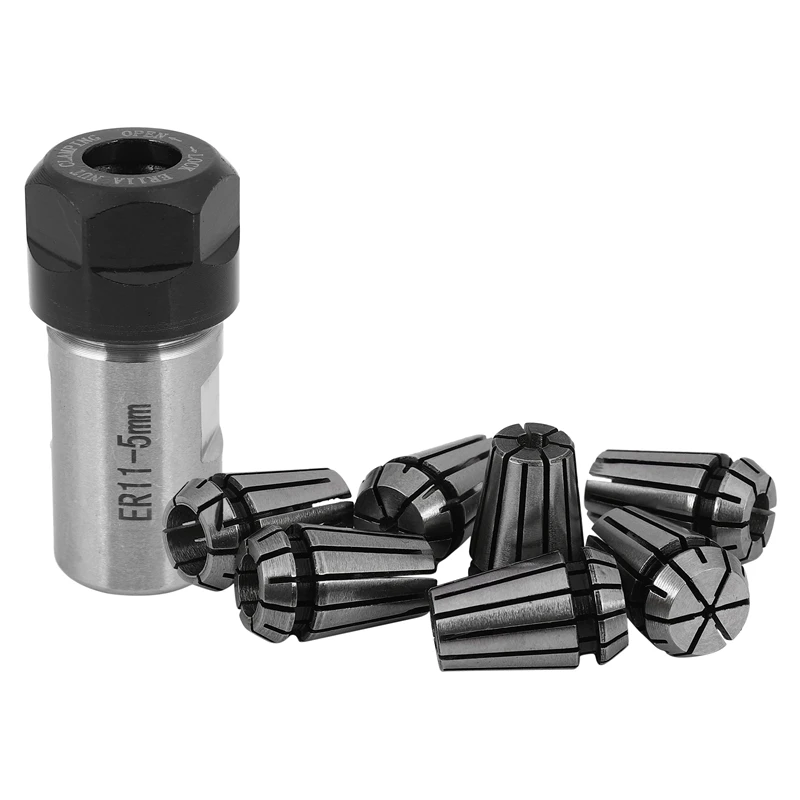 【Hot Cake】7Pcs Steel ER11 Spring Collet 1/2/3/4/5/6/7Mm With 5Mm ER11A Extension Rod Motor Shaft Holder