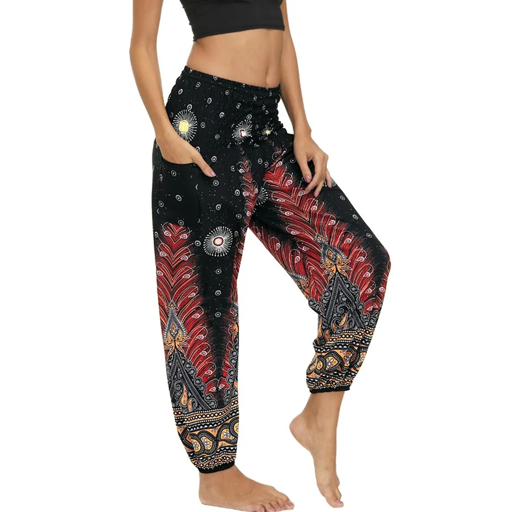 Ropa Hippie para mujer, pantalones de martillo, mono informal, pantalones de chándal sueltos para playa, pantalones holgados bohemios de Yoga,