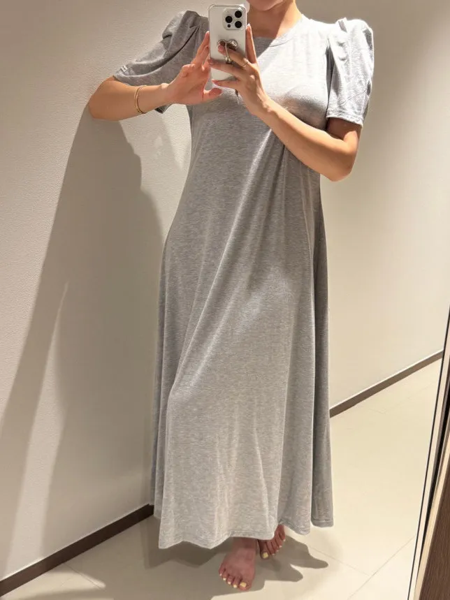 Chic rond Ne Bubble Sve Dr T-shirt ample amincissant simple trapèze pour femme Long Dr coton taille haute été Ci Com...