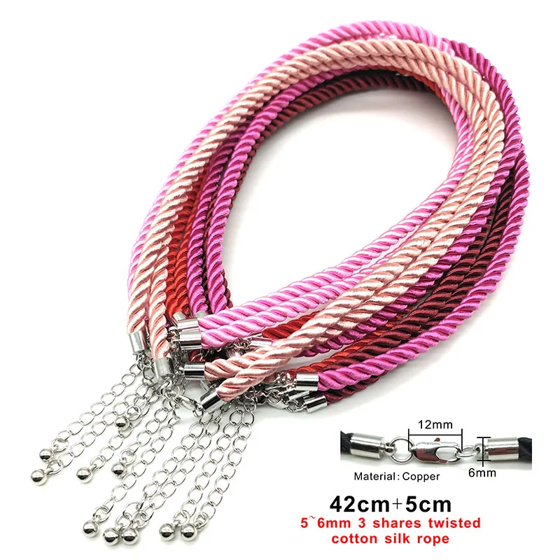 3 Pcs/Lot 5~6mm High Quality Lobster Clasp Cord Chain 3 Shares Silk Cord DIY Handmade Necklaces Pendants Adjustable Rope Chain