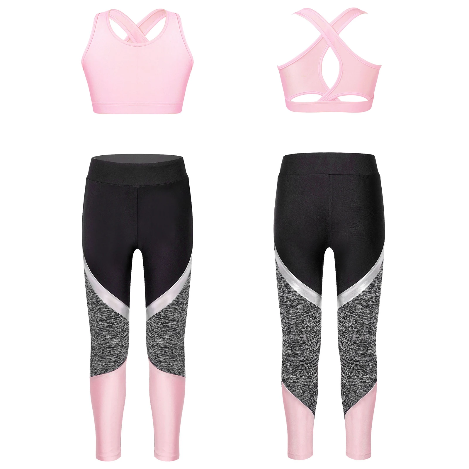 Conjuntos deportivos para niños y niñas, chándales de Yoga sin mangas, Top corto con cuello en U y Leggings, pantalones para conjunto de Fitness,