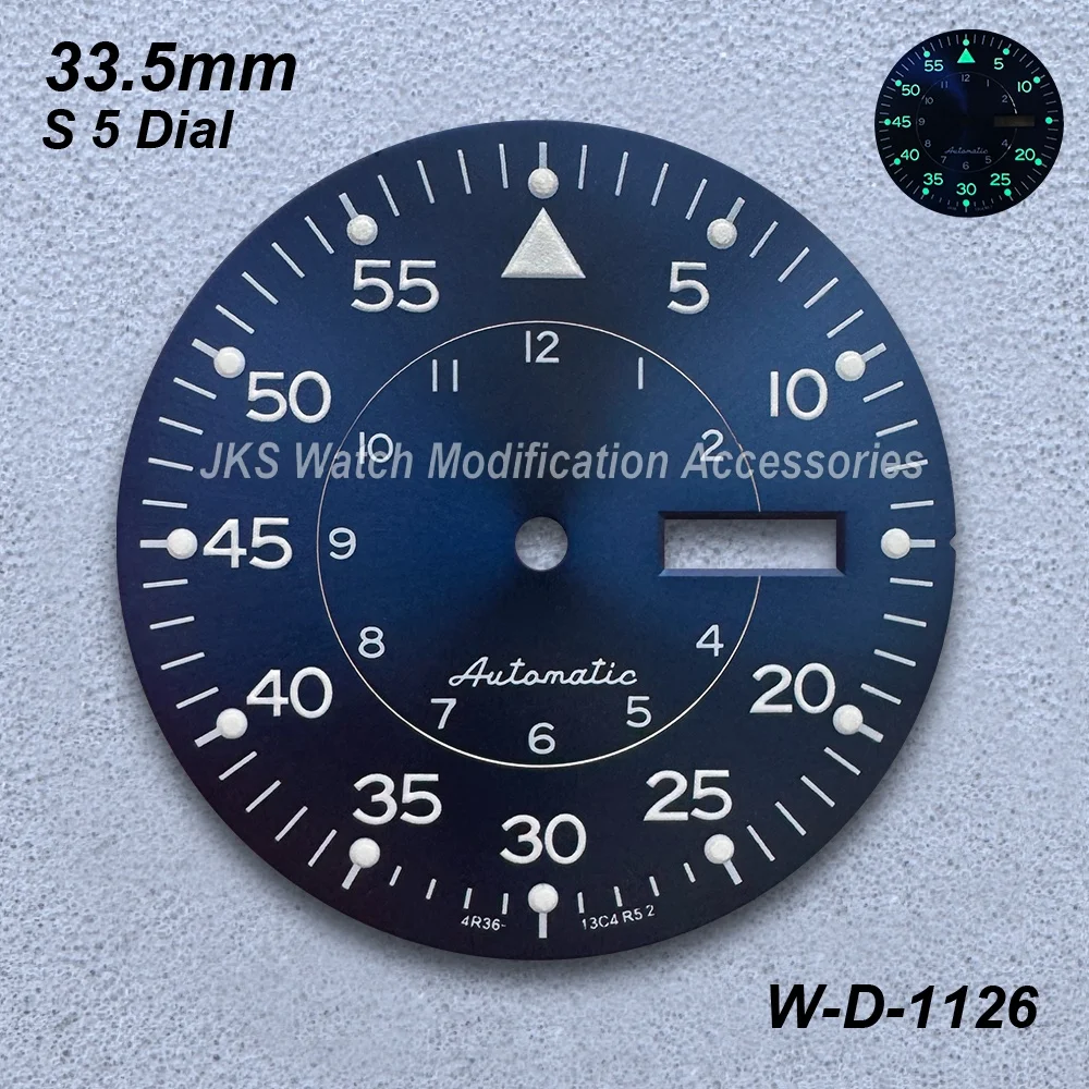 33.5mm Sunray S5 Dial For NH36/4R36 Automatic Movement Green Luminous High Quality Dual Calendar Watch Modification Accessories