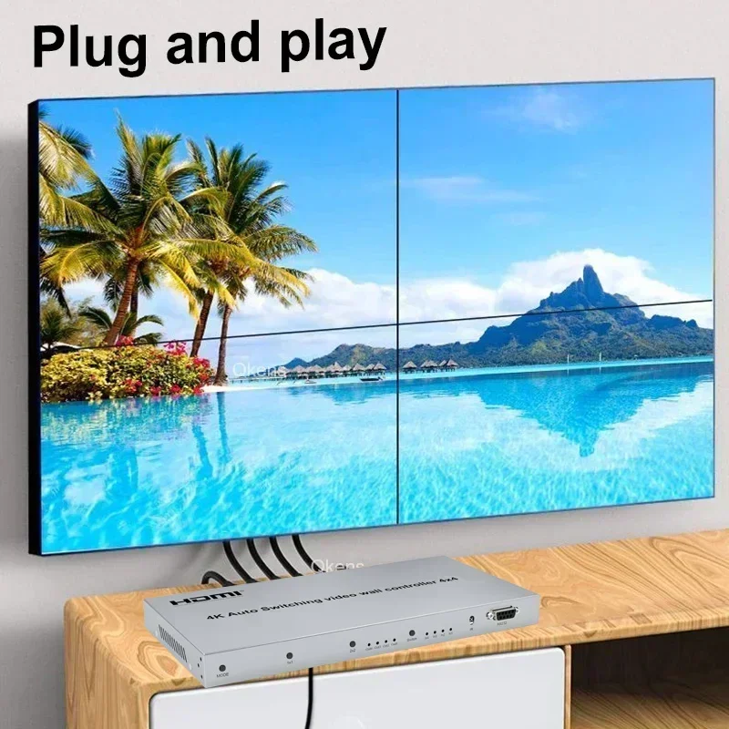 4K 4x4 HDMI Video Wall Controller Auto Switching 1x3 1x4 2x2 Multi Screen Splicing Processor 4 Inputs and 4 Outputs TV Splicer