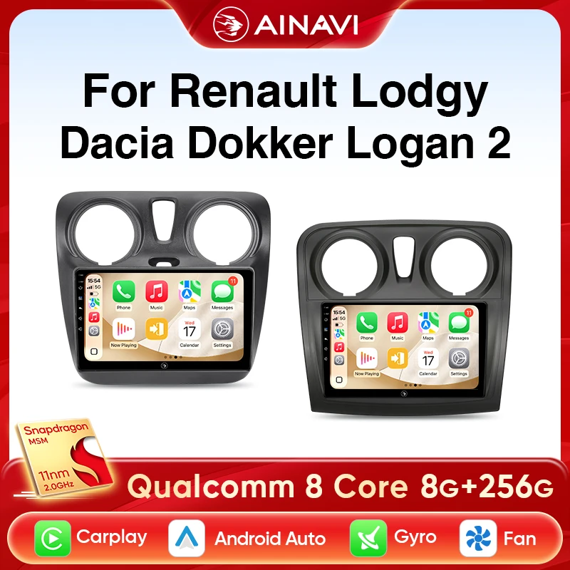 Ainavi Autoradio Per Renault Dacia Lodgy Sandero Logan 2 2014-2019 4G Auto Multimedia Senza Fili Carplay Android Auto GPS Autoradio