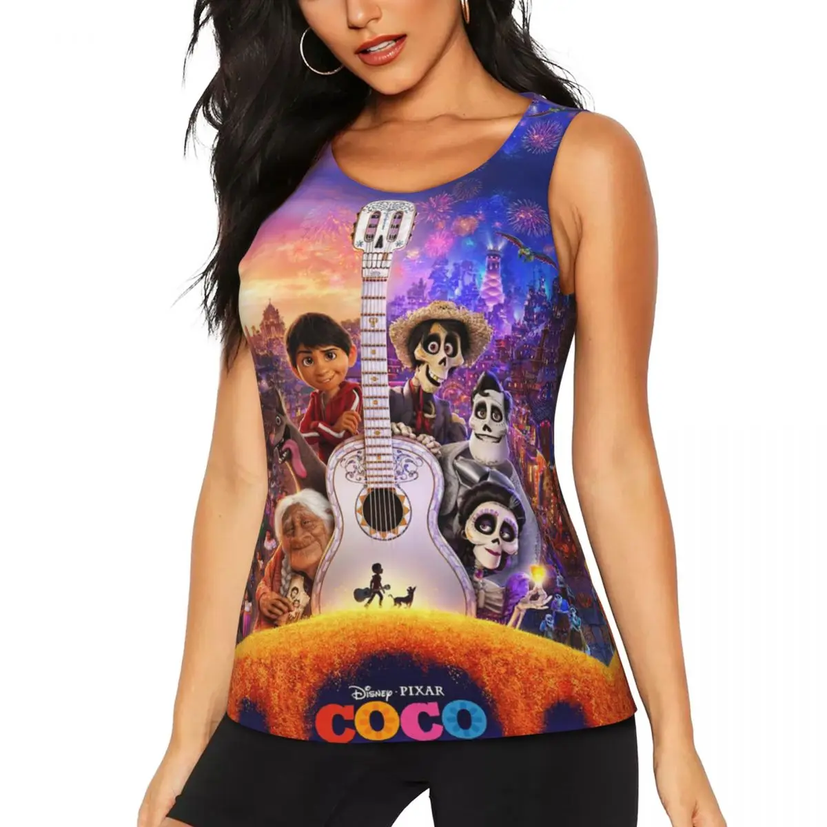 Custom Pixar Coco Poster Workout Tank Tops Women's Quick Dry Sleeveless Yoga Shirt