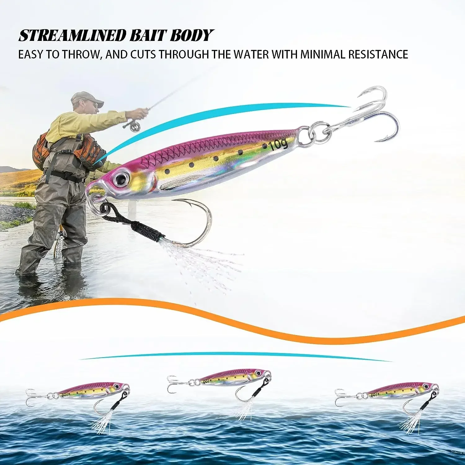 Goture Señuelo Jigging mar – Cuchara con anzuelo triple y asistencia - imagen 3