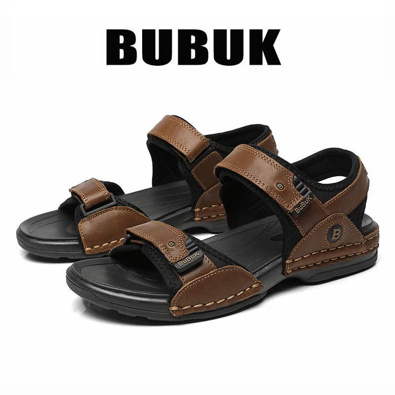 Bubuk Herren-Sandalen aus echtem Leder, hergestellt aus hochwertigem Rindsleder, Outdoor-Strandsandalen, atmungsaktives offenes Zehendesign, geeignet für Strand, Freizeit und Outdoor-Aktivitäten. – Detail 5