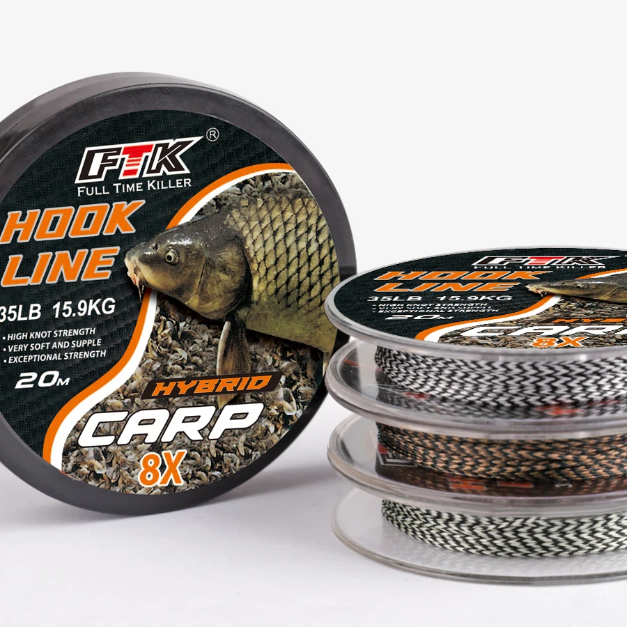 FTK 20m Carp Fishing Line Soft Hook Link 15/25/35LB Carp Hooklink Uncoated Braid Line for Hair Rig Carp Coarse Fishing Tackle