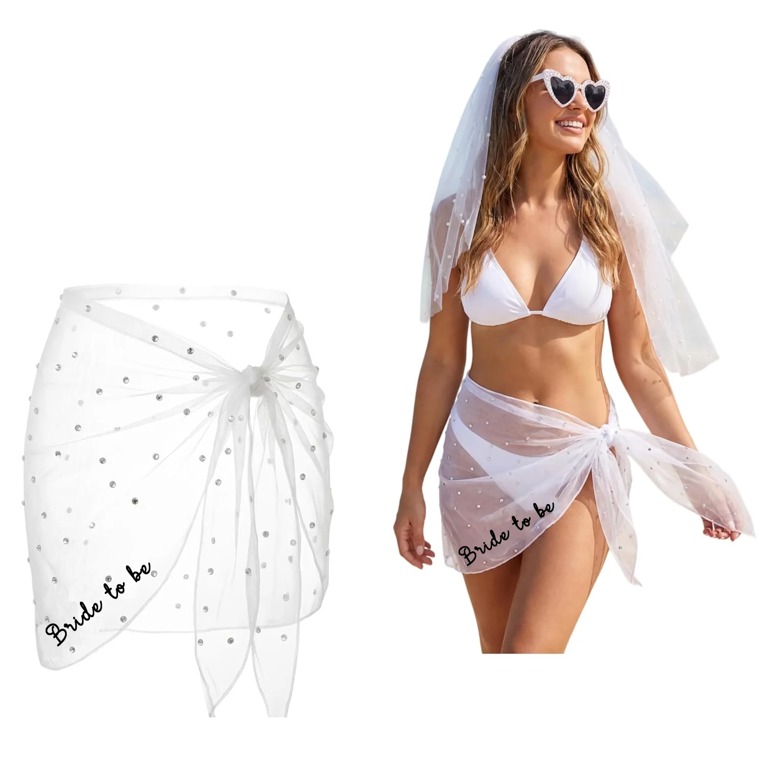 Braut-Perlen-Sarong, Strandtuch, Braut-Perlen-Überwurf für Brautparty, Junggesellinnenabschied, Flitterwochen, Hochzeit, Brautgeschenk – Detail 1