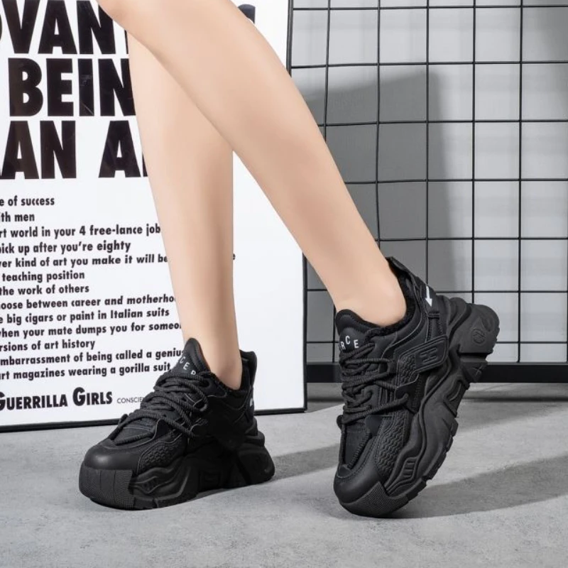 

Women Leather Upper Dad Shoes 2025 Autumn Winter Makes Feet Look Smaller Sports Shoes Bestseller Height Increasing 5cm Versatile